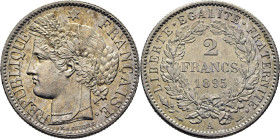FRANCIA. III República. Ceres. París. 2 francos. 1895 A. SC+/FDC. Espectacular. Magnífica. Bellísimo brillo