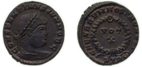 Rome Roman Empire AD 323 - 324 STR AE Follis - Constantinus II (CAESARVM NOSTRORVM VOT X) Bronze Treveri Mint 3.51g UNC RIC VII 441 RCV V 17181