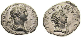 Rome Roman Empire AD 114 - 117 AR Denarius - Trajan (P M TR P COS VI P P S P Q R; Sol) Silver Rome Mint 3.1g AU RIC II 342 OCRE ric.2.tr.342