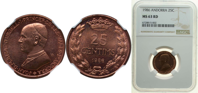 Andorra Principalty 1986 25 Cèntims - Joan Martí i Alanis (Episcopal Co-Prince) ...