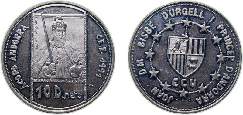 Andorra Principalty 1992 10 Diners - Joan Martí i Alanis (Customs Union) Silver ...