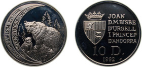 Andorra Principalty 1992 10 Diners - Joan Martí i Alanis (Brown Bear) Silver (.925) Singapore Mint (15000) 31.104g PF KM 76