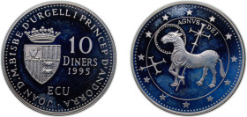 Andorra Principalty 1995 10 Diners - Joan Martí i Alanis (Agnus Dei) Silver (.925) Singapore Mint (35000) 31.104g PF KM 114