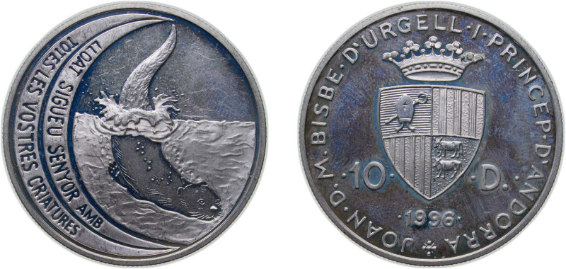 Andorra Principalty 1996 10 Diners - Joan Martí i Alanis (European Otter) Silver...