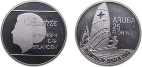Aruba Dutch colony 1992 25 Florin - Beatrix (Olympics 1992) Silver (.925) Utrecht Mint (16000) 25g PF KM 10
