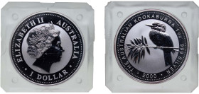 Australia Commonwealth 2000 1 Dollar - Elizabeth II (4th Portrait - Australian Kookaburra) Silver (.999) Perth Mint (1500) 31.77g PF KM 416