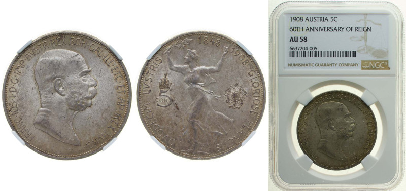 Austria Austro-Hungarian Empire 1908 5 Corona - Franz Joseph I (Reign) Silver (....