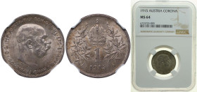 Austria Austro-Hungarian Empire 1914 1 Corona - Franz Joseph I Silver (.835) Vienna Mint (37897000) 5g NGC MS 64 KM 2820 Schön 19
