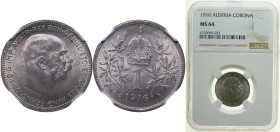Austria Austro-Hungarian Empire 1916 1 Corona - Franz Joseph I Silver (.835) Vienna Mint (12415404) 5g NGC MS 64 KM 2820 Schön 19