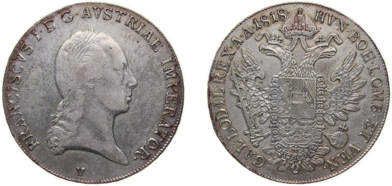 Austria Empire 1818 V 1 Thaler - Franz I Silver (.833) Venice Mint 27.92g VF KM ...