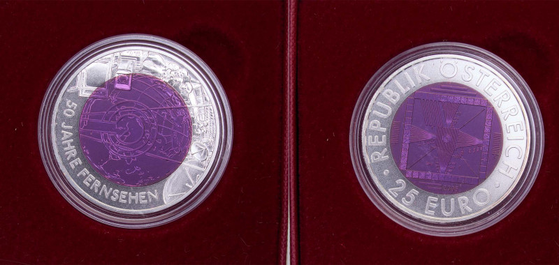 Austria Second Republic 2005 25 Euro (50 Years of Television) Bimetallic: niobiu...