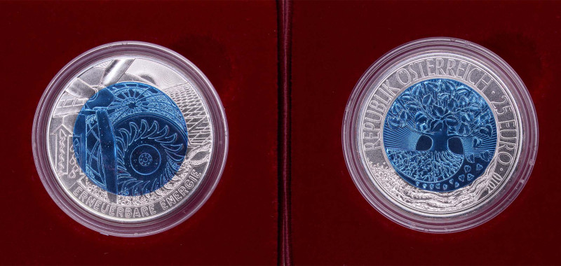 Austria Second Republic 2010 25 Euro (Renewable Energy) Bimetallic: niobium cent...