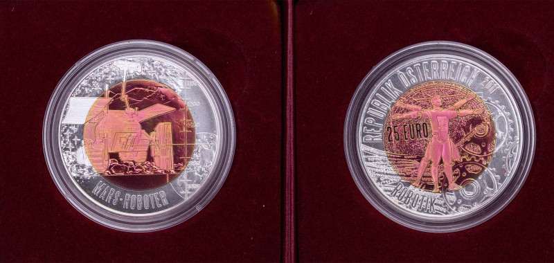 Austria Second Republic 2011 25 Euro (Robotics) Bimetallic: niobium centre in si...