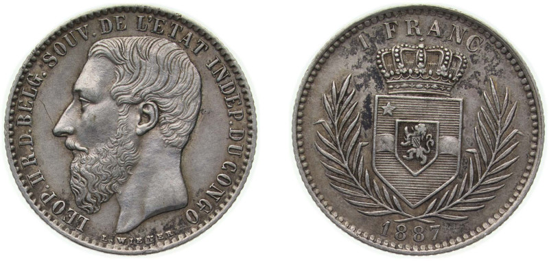 Belgium Belgian Congo Free State 1887 1 Franc - Léopold II Silver (.835) (20000)...