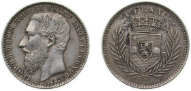 Belgium Belgian Congo Free State 1887 1 Franc - Léopold II Silver (.835) (20000) 5g AU KM 6 LA VCM-9