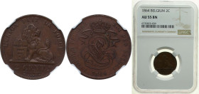 Belgium Kingdom 1864 2 Centimes - Léopold I Copper Brussels Mint (16839612) 4g NGC AU 55 BN KM 4