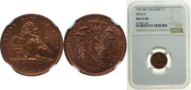 Belgium Kingdom 1901 1 Centime - Léopold II (French text) Copper Brussels Mint (3742800) 2g NGC MS 65 RB KM 33 LA BFM-3 Schön 1