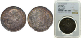 Belgium Kingdom 1865 5 Francs - Léopold I Silver (.900) (10% copper) Brussels Mint (907360) 25g NGC UNC Tooled KM 17 LA BFM-126