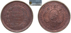 Bolivia Republic 18XX ½ Boliviano / 50 Centavos (PCGS Authenticity Unverifiable), Sold as Seen, No returns. Copper Potosi Mint 9.9g UNC KM 161