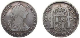 Bolivia Spanish colony 1779 PTS PR 2 Reales - Carlos III Silver (.903) Potosi Mint 6.51g VF KM 53