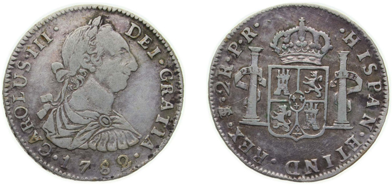 Bolivia Spanish colony 1782 PTS PR 2 Reales - Carlos III Silver (.903) Potosi Mi...