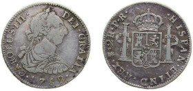 Bolivia Spanish colony 1782 PTS PR 2 Reales - Carlos III Silver (.903) Potosi Mint 6.68g VF KM 53