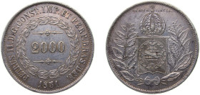 Brazil Empire 1851 2000 Réis - Pedro II Silver (.917) (256192) 25.33g AU KM 462 Bentes 589