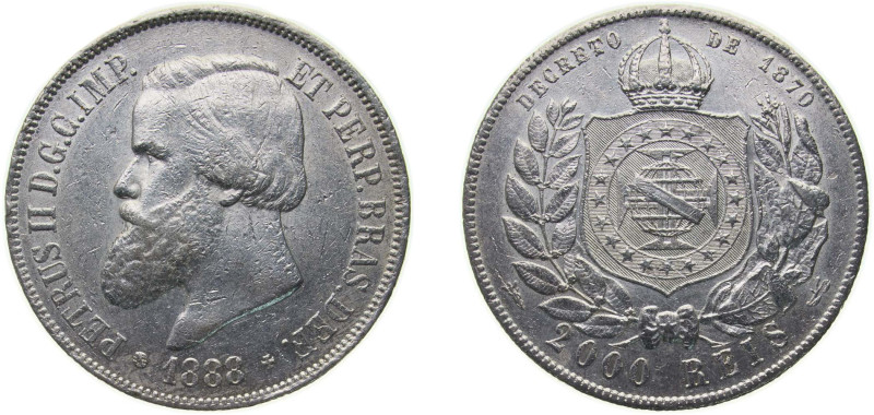 Brazil Empire 1888 2000 Réis - Pedro II Silver (.917) (746788) 25.48g XF KM 485