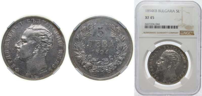 Bulgaria Principalty 1894 КБ 5 Leva - Ferdinand I (Type 2 legend) Silver (.900) ...
