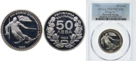 Bulgaria Republic 1992 50 Leva (XVII Winter Olympic Games - Downhill Skiing) Silver (.925) Sofia Mint (52390) 10.07g PCGS PR 67 KM 198