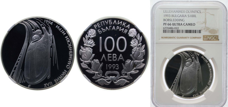 Bulgaria Republic 1993 100 Leva (XVII Winter Olympic Games - Bobsleigh) Silver (...