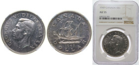 Canada Commonwealth 1949 1 Dollar - George VI (Welcome Newfoundland) Silver (.800) (.800 silver .200 copper) Ottawa Mint (672218) 23.33g NGC AU 55 KM ...