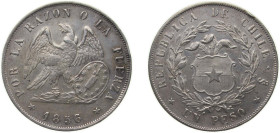 Chile Republic 1856 So 1 Peso Silver (.900) Santiago Mint (406000) 24.93g AU KM 129