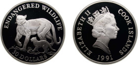 Cook Islands New Zealand Free Association 1991 5 Dollars - Elizabeth II (Cougar and cub) Copper-nickel (9500) 28.28g PF KM 222