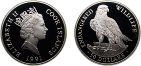Cook Islands New Zealand Free Association 1991 50 Dollars - Elizabeth II (Peregrine Falcon) Silver (.925) (25000) 31.1g PF KM 119