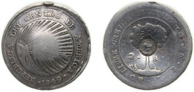 Costa Rica First Costa Rican Republic 1849 - 1857 CR JB 2 Reales (Type VII Countermark on Central American Republic 2 Reales, 1849, KM#24) Silver (.75...