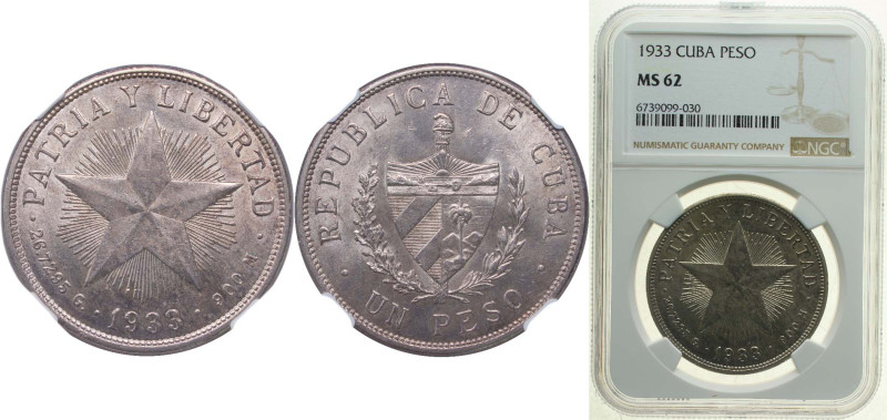 Cuba First Republic 1933 1 Peso Silver (.900) (silver 90%, copper 10%) Philadelp...