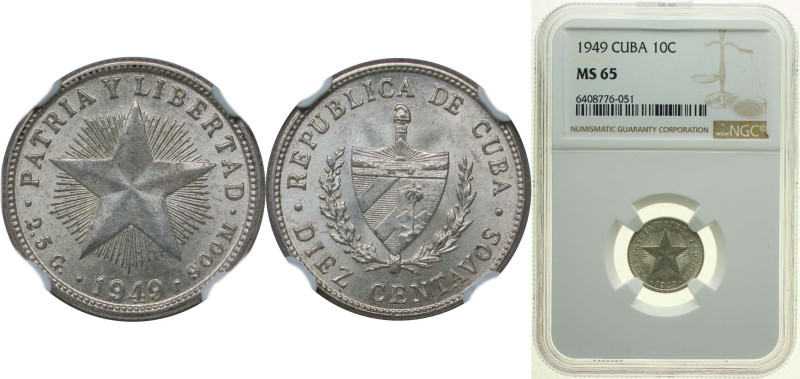 Cuba First Republic 1949 10 Centavos Silver (.900) (silver 90%, copper 10%) Phil...