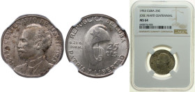 Cuba First Republic 1953 25 Centavos (José Martí) Silver (.900) (silver 90%, copper 10%) Philadelphia Mint (19000000) 6.25g NGC MS 64 KM 27 Y 21 Schön...