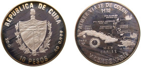 Cuba Second Republic 1990 10 Pesos (First Voyage of Columbus) Silver (.999) Havana Mint (10000) 20g PF KM 267 JMA AAEE382