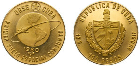 Cuba Second Republic 1980 100 Pesos (First Joint Space Flight) Gold (.917) Havana Mint (1000) 12g BU KM 52 JMA AAEE019