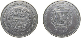 Dominican Republic Fourth Republic 1975 10 Pesos (International Bankers' Congress) Silver (.900) (Copper .100) Royal Mint (26000) 28g UNC KM 37