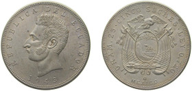 Ecuador Republic 1943 Mo 5 Sucres Silver (.720) Mexico City Mint (1000000) 25.09g UNC KM 79 Schön 74