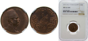 Egypt Kingdom AH 1342 (1924) H ½ Millieme - Fuad (right) Bronze Heaton and Sons / The Mint Birmingham Limited (3000000) 3.3g NGC MS 62 BN KM 330