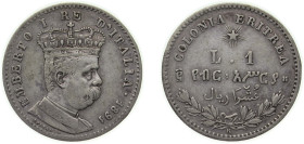 Eritrea Italian Eritrea Italian colony 1891 R 1 Lira / 2⁄10 Rial - Umberto I Silver (.835) Rome Mint (2401298) 4.93g KM 2 Schön 2