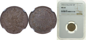 Finland Grand duchy 1916 50 Penniä - Nikolai II Silver (.750) Helsinki Mint (4752000) 2.55g NGC MS 64 KM 2.2 Schön 5