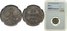 Finland Grand duchy 1916 S 50 Penniä - Nikolai II Silver (.750) Helsinki Mint (4752000) 2.55g NGC MS 65 KM 2.2 Schön 5