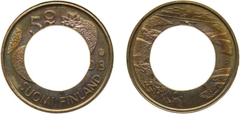 Finland Republic 2013 5 Euro (Northern Nature - Summer) "Central Removed" Bimeta...