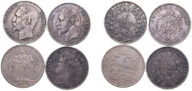 France 1850-1873 5 Francs (4 Lots) Silver (.900) VF