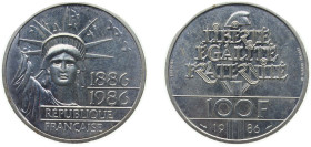 France Fifth Republic 1986 100 Francs (Statue of Liberty; Piedfort) Silver (.950) Paris Mint (5000) 30g BU KM P972